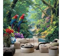 WHUOEUCO Papel Pintado 3D Flores Aves De La Selva Tropical 350x256 cm Fotomurales Tejido No Tejido Papel Tapiz Grande Murales Fotográfico Moderno Decoración de Paredes
