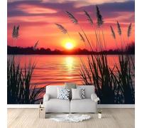 WHUOEUCO Papel Pintado 3D Paisaje Del Lago Al Atardecer 200x140 cm Fotomurales Tejido No Tejido Papel Tapiz Grande Murales Fotográfico Moderno Decoración de Paredes