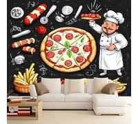 WHUOEUCO Papel Pintado 3D Pizza Salchicha Queso Y Papas Fritas 400x280 cm Fotomurales Tejido No Tejido Papel Tapiz Grande Murales Fotográfico Moderno Decoración de Paredes