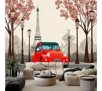 WHUOEUCO Papel Pintado 3D Torre Eiffel En París Coches 200x140 cm Fotomurales Tejido No Tejido Papel Tapiz Grande Murales Fotográfico Moderno Decoración de Paredes