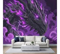 WHUOEUCO Papel pintado Anime Fantasía Dragón Púrpura 3D Mural de pared | Papel pintado fotográfico no tejido, 300 x 210 cm, para salón, dormitorio, habitación de los niños, póster artístico