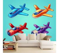 WHUOEUCO Papel Pintado Avión Colorido De Dibujos Animados 400x280 cm Murales Fotográfico 3D, Papel Tapiz Fotomurales Tejido No Tejido Moderno, Salón Dormitorio Oficina Decoración Pared