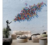 WHUOEUCO Papel Pintado Chica Grafiti Mariposas Coloridas 300x210 cm Murales Fotográfico 3D, Papel Tapiz Fotomurales No Tejido Moderno, Salón Dormitorio Oficina Decoración Pared