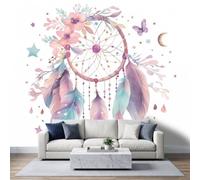 WHUOEUCO Papel pintado fotográfico de fieltro con diseño de atrapasueños en | Papel pintado con diseño de mariposas y plumas, 300 x 210 cm, papel pintado no tejido para salón, dormitorio
