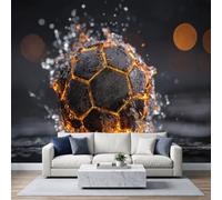 WHUOEUCO Papel pintado fotográfico no tejido Fuego Agua Negro Fútbol Papel | Papel pintado no tejido, 500 x 280 cm, para salón, dormitorio, rehabilitación, decoración de pared
