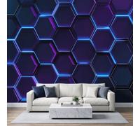 WHUOEUCO Papel pintado geométrico de panal de abeja | Papel pintado fotográfico de hexágonos azul marino oscuro, 350 x 256 cm, efecto 3D, para salón, dormitorio