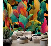 WHUOEUCO Papel Pintado Hojas de plátano coloridas 500x280 cm Murales Fotográfico 3D, Papel Tapiz Fotomurales Tejido No Tejido Moderno, Salón Dormitorio Oficina Decoración Pared