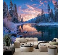 WHUOEUCO Papel Pintado Montañas Nevadas Lagos Bosques 400x280 cm Murales Fotográfico 3D, Papel Tapiz Fotomurales No Tejido Moderno, Salón Dormitorio Oficina Decoración Pared