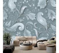 WHUOEUCO Papel Pintado Murales Estampado paisley gris 400x280 cm Murales Papel Tapiz Efecto 3D, Para Comedor, Salón, Dormitorio, Fondo De Tv Pared Fotomurales Decoración