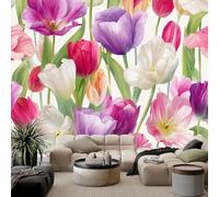 WHUOEUCO Papel Pintado Murales Flores De Tulipán Coloridas 250x175 cm Murales Papel Tapiz Efecto 3D, Para Comedor, Salón, Dormitorio, Fondo De Tv Pared Fotomurales Decoración