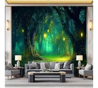 WHUOEUCO Papel Pintado Murales Luciérnagas Del Bosque Fantasía 350x256 cm Murales Papel Tapiz Efecto 3D, Para Comedor, Salón, Dormitorio, Fondo De Tv Pared Fotomurales Decoración