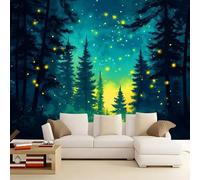 WHUOEUCO Papel Pintado Murales Luciérnagas En El Bosque Por La Noche 250x175 cm Murales Papel Tapiz Efecto 3D, Para Comedor, Salón, Dormitorio, Fondo De Tv Pared Fotomurales Decoración