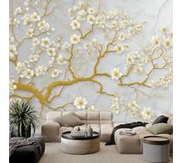 WHUOEUCO Papel Pintado Murales Mármol Árboles En Flor 250x175 cm Murales Papel Tapiz Efecto 3D, Para Comedor, Salón, Dormitorio, Fondo De Tv Pared Fotomurales Decoración