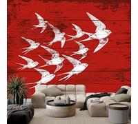 WHUOEUCO Papel Pintado Murales Veta de madera roja pájaro 250x175 cm Murales Papel Tapiz Efecto 3D, Para Comedor, Salón, Dormitorio, Fondo De Tv Pared Fotomurales Decoración