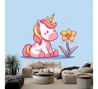 WHUOEUCO Papel Pintado Panorámico Unicornios de dibujos animados flores 350x256 cm Fotomurales Artes 3D Papel Tapiz Tejido No Tejido, para Salón Dormitorio Murales Decoración Pared De Tv