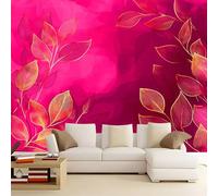 WHUOEUCO Papel Pintado Pared 3D Hojas Magenta 350x256 cm Papel Tapiz Fotomurale 3D Dormitorio Salón Tv Fondo Pared Decora Murales Moderno
