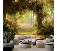 WHUOEUCO Papel Pintado Rosas Arco Columpio 200x140 cm Murales Fotográfico 3D, Papel Tapiz Fotomurales No Tejido Moderno, Salón Dormitorio Oficina Decoración Pared
