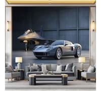 WHUOEUCO Papel Tapiz Fotográfico 3D Aviones Combate Coches Deportivos 350x256 cm Papel Pintado Panorámico, Murales Decoración Pared Moderna para Cuarto de Niño, Salón, Oficina