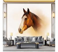 WHUOEUCO Papel Tapiz Fotográfico 3D Caballo Acuarela Animal 400x280 cm Papel Pintado Panorámico, Murales Decoración Pared Moderna para Cuarto de Niño, Salón, Oficina