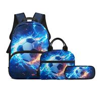 WHUVUMFY Juego de mochila escolar de fútbol 3 en 1 con lonchera y estuche para lápices para niños y niñas, capacidad de 43 cm, mochila escolar para niños y adolescentes