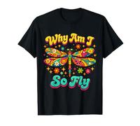 Why Am I So Fly Funny Dragonfly Juego de Palabras Colorido Amante de Insectos Camiseta gráfica económica