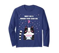 Why Be 6 When You Can Be 7 - Girls Birthday Cartoon Cat Manga Larga