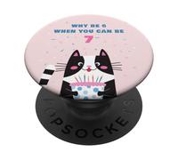 Why Be 6 When You Can Be 7 - Girls Birthday Cartoon Cat PopSockets PopGrip Adhesivo
