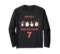 Why Be 6 When You Can Be 7 - Girls Watercolor Cartoon Cats Manga Larga