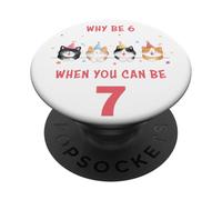 Why Be 6 When You Can Be 7 - Girls Watercolor Cartoon Cats PopSockets PopGrip Adhesivo