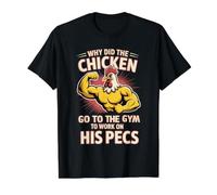 Why Did The Chicken Go To The Gym To Work His Pecs - Camiseta gráfica económica, Hombre, Negro, L