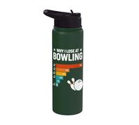 Why I Lose at Bowling Lover Retro Funny Bowler Men Women Stainless Steel Insulated Water Bottle