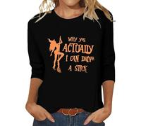 Why Yes Actually I Can Drive A Stick - Camisetas divertidas de bruja para mujer, tallas grandes, disfraces de Halloween, manga 3/4, trajes de festival, Negro, Small