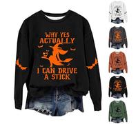 Why Yes Actually I Can Drive A Stick - Sudadera de Halloween para mujer, camisetas divertidas de bruja, tallas grandes, disfraces de Halloween, camisetas de manga larga, ropa de vacaciones de moda