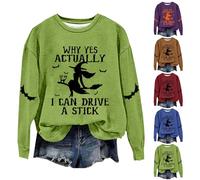 Why Yes Actually I Can Drive A Stick - Sudadera de Halloween para mujer, camisetas divertidas de bruja, tallas grandes, disfraces de Halloween, camisas de manga larga, ropa de moda para vacaciones