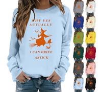 Why Yes Actually I Can Drive A Stick - Sudadera de Halloween para mujer, camisetas divertidas de bruja, tallas grandes, disfraces de Halloween, ropa de día festivo, camisetas de manga larga, suéter de