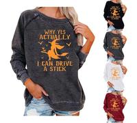 Why Yes Actually I Can Drive A Stick - Sudadera de Halloween para mujer, divertida sudadera de bruja para mujer, talla grande, disfraces de Halloween, camisetas de manga larga, trajes de vacaciones de