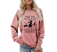 Why Yes Actually I Can Drive A Stick - Sudadera para mujer, cuello redondo, camisetas gráficas divertidas para Halloween, oro rosa, M
