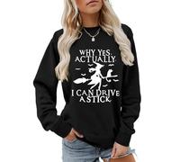 Why Yes Actually I Can Drive A Stick - Sudadera para mujer, cuello redondo, camisetas gráficas divertidas para Halloween, Negro, M