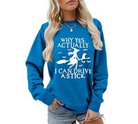 Why Yes Actually I Can Drive A Stick - Sudadera para mujer, cuello redondo, camisetas gráficas divertidas para Halloween, Lago Azul, M