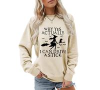 Why Yes Actually I Can Drive A Stick - Sudadera para mujer, cuello redondo, camisetas gráficas divertidas para Halloween, gris, M