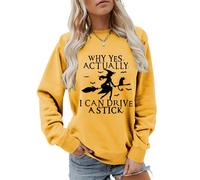 Why Yes Actually I Can Drive A Stick - Sudadera para mujer, cuello redondo, camisetas gráficas divertidas para Halloween, amarillo, M