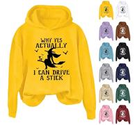Why Yes Actually I Can Drive A Stick - Sudaderas divertidas de bruja para mujer, tallas grandes, disfraces de Halloween, camisetas de manga larga, ropa de vacaciones, amarillo, XXL