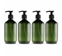 Whychstore Botellas dispensadoras reutilizables, paquete de 4 unidades de plástico PP de 500 ml para champú y gel de baño, juego verde y marrón