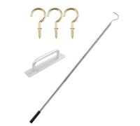 Whychstore Kit de sistema de escalera retráctil de acero inoxidable con gancho y mango de aluminio, ahorro de espacio para áticos, garajes y casas