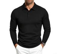 Whychstore Suéter de punto gofre para hombre, manga larga, para polo, informal, para invierno, ajuste holgado, color negro, talla L-3XL