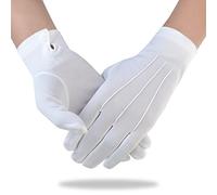 WHYCNJL 1 Par Guantes de Algodón Guantes Blancos de Disfraz de Desfile con Boton para Formal Tuxedo de la Policía Guardia de Honor y Ocasiones Especiales, Diseño de 3 Costuras