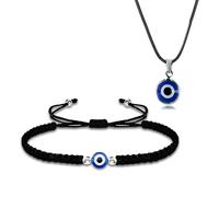 WHYCNJL 1 pulsera de cordón de mal de ojo con 1 collar de ojo de diablo, hecho a mano, cuerda negra, pulsera de protección, amuleto de la suerte, pulseras de la amistad