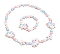 WHYCNJL 1 Set Pulseras Niña Collar Niñas Madera Joyería Set Cuentas Unicornio Collar y Pulsera Regalo para Niñas Fiesta de Cumpleaños Accesorios de Vestir Disfraz
