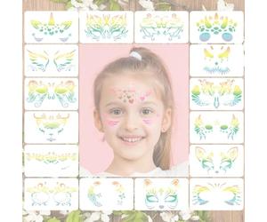 WHYCNJL 16 Piezas Reutilizables Pintura de la Cara Plantillas Patrones de tatuaje para Halloween Maquillaje Plantillas para Niños Artistas