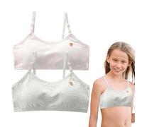 WHYCNJL 2 Piezas Sujetador Deportivo de Algodón para Niña, Adolescente con Ajustable y Almohadillas de Busto Fijas Bralette Camiseta de Tirantes Joven Ropa Interior para 10 a 16 años